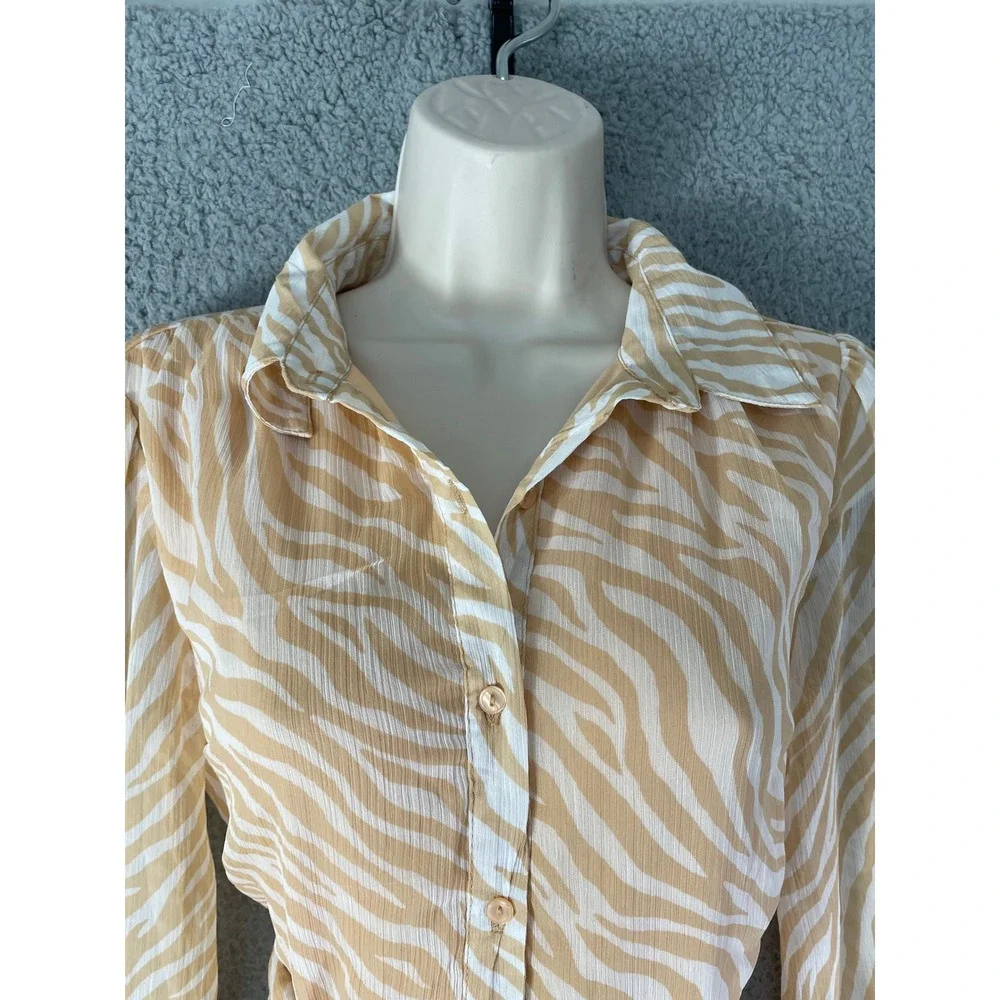 Harlow & Rose Beige Zebra Print Belted Collared‎ Midi Shirt Dress Women’s Size S